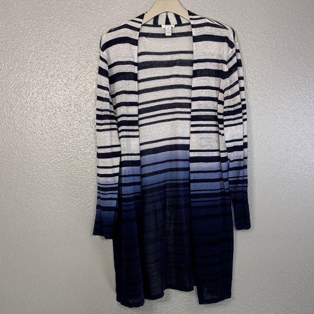 Chico's Navy and White Striped Cardigan